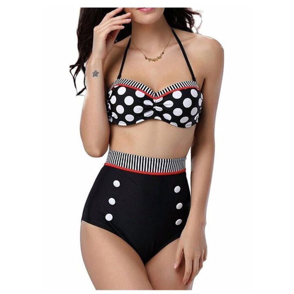 Women Vintage Polka Dot High Waist Bikini Swimsuit 2026